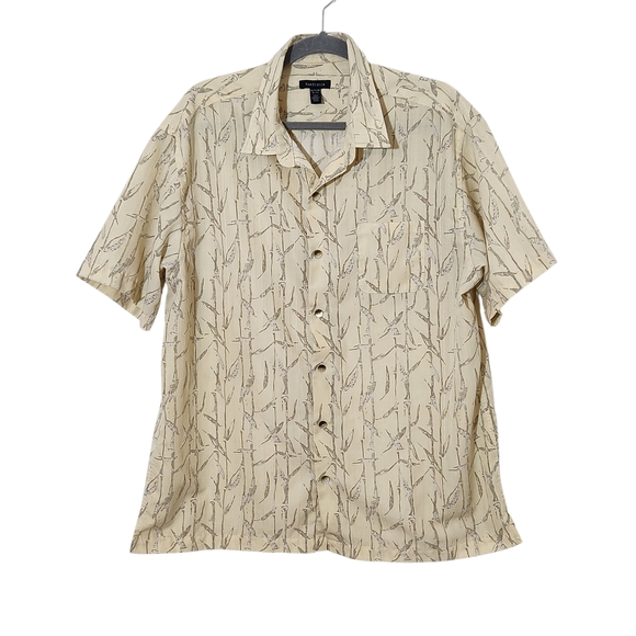Van Heusen Other - Van Heusen Pale Yellow Bamboo Print Short Sleeve Button Down Shirt Size XL